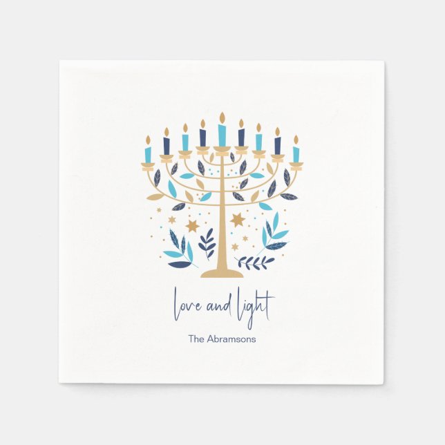 Hanukkah Love & Light Floral Menorah Napkin (Front)