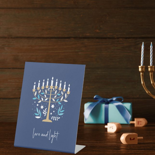 Hanukkah Love & Light Floral Menorah Pedestal Sign (Creator Uploaded)