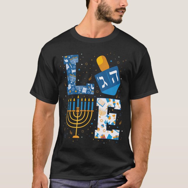 Hanukkah Love With Menorah For Jewish Christmas Ho T-Shirt (Front)