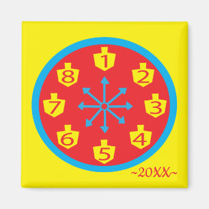Hanukkah Magnet Square COLORFUL CRAZY 8 Clock