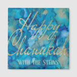 Hanukkah Magnet Square Happy Chanukah Gold/Blues<br><div class="desc">Hanukkah Magnet Square Personalise Happy Chanukah Gold/Blues Personalise by deleting, "with the Steins" and replacing with your own message. Choose your favourite font style, size, and colour. Design element, "Happy Chanukah" can be moved, resized or deleted. Thanks for stopping and shopping by. Much appreciated! Happy Hanukkah/Chanukah! Shape: Square Your refrigerator...</div>