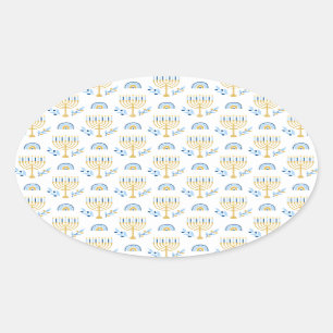 Hanukkah Menorah and Rainbows Oval Sticker
