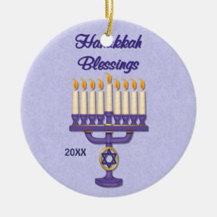 Hanukkah Menorah Blessings Ceramic Tree Decoration