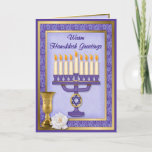 Hanukkah Menorah Blessings Holiday Card<br><div class="desc">Richly detailed Hanukkah card with Menorah,  Star of David ,  Chalice and Rose.</div>