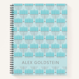 Hanukkah Menorah Blue Personalised Kids Name Notebook