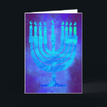 Hanukkah Menorah Blue Smoke Watercolor Holiday Card<br><div class="desc">Hanukkah Menorah holiday card in beautiful shades of dark and light blues. The inside greeting reads: With warmest wishes at Hanukkah,  for peace in your home... 
in your heart...  and throughout the world. Happy Hanukkah! .</div>