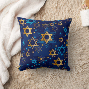 Hanukkah Menorah Blue Star of David Throw Pillow