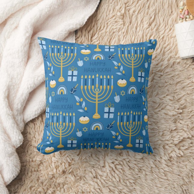Hanukkah Menorah Blue Star of David Throw Pillow (Blanket)