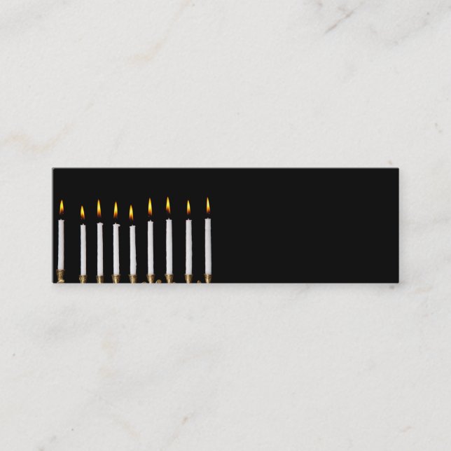 Hanukkah Menorah Burning White Candles Chanukah Mini Business Card (Front)