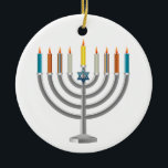 Hanukkah menorah ceramic ornament<br><div class="desc">Hanukkah menorah. clock the orange" Customise it" button to customise the template by changing the background colour, if desired. Personalise by adding personal text of name , initials or Hanukkah greetings, as desired</div>