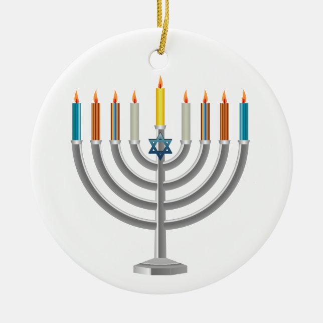 Hanukkah menorah ceramic ornament (Front)