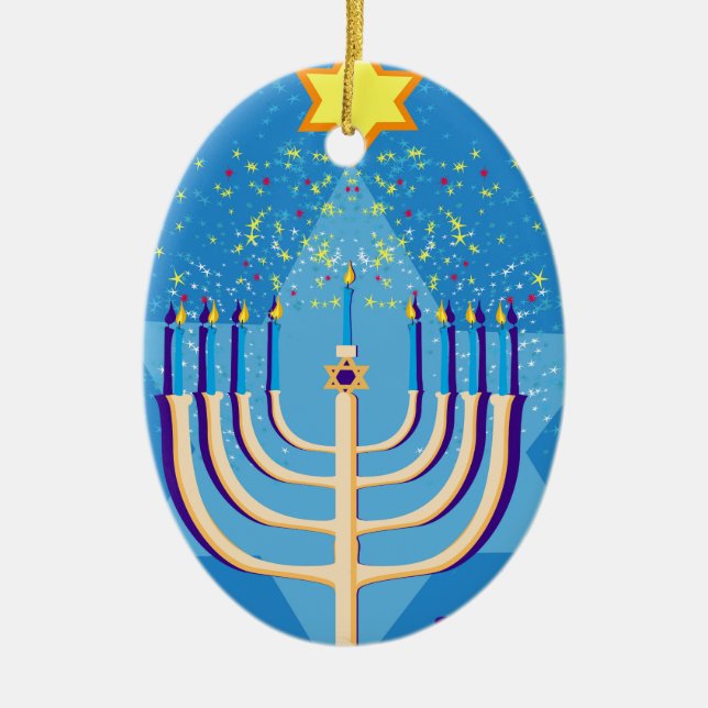 hanukkah menorah ceramic ornament (Front)