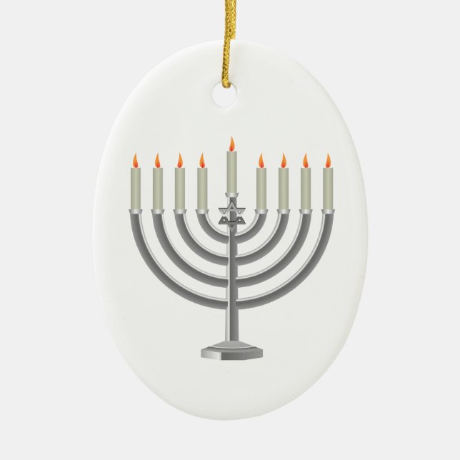 Hanukkah menorah ceramic ornament (Front)