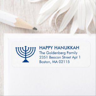 Hanukkah menorah custom blue white simple modern return address label