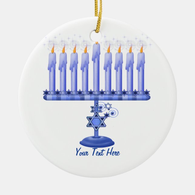 Hanukkah Menorah (customisable) Ceramic Ornament (Front)