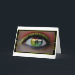 Hanukkah Menorah & Eye Reflection Greeting Card<br><div class="desc">Bring the beautiful lights of Hanukkah into the winter season with this original design greeting card. It pictures the holiday candles gleaming atop a Menorah, as reflected in the feminine iris/eye of an onlooker. Send greeting cards that your friends and loved ones will remember for their beautiful, unique artistry. Whether...</div>