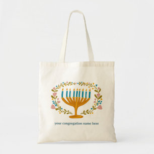 HANUKKAH Menorah floral Jewish Holiday CUSTOM Tote Bag