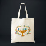HANUKKAH Menorah floral wreath Jewish Holiday  Tote Bag<br><div class="desc">Hand drawn florals by me for you.  Add your own text if you like. For more designs and colours check my shop! Or let me know if you'd like something custom.  Ask if you don't find what you need! :)</div>