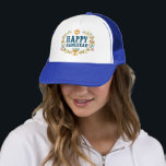 HANUKKAH Menorah floral wreath Jewish Holiday  Trucker Hat<br><div class="desc">Hand drawn florals by me for you.  Add your own text if you like. For more designs and colours check my shop! Or let me know if you'd like something custom.  Ask if you don't find what you need! :)</div>