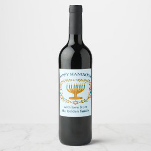 HANUKKAH Menorah floral wreath Jewish Holiday Wine Label