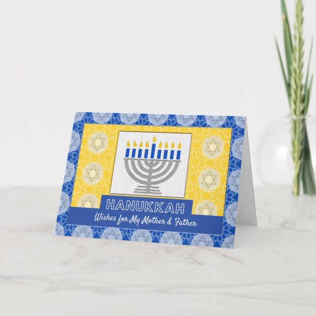 Hanukkah Menorah for Parents Star of David Pattern Holiday Card (Front)