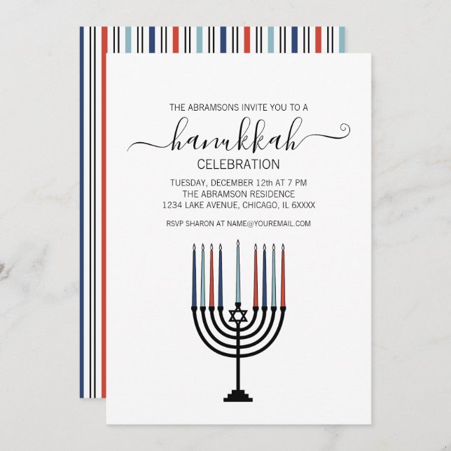 Hanukkah Menorah Holiday Party Invitation (Front/Back)