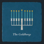 Hanukkah Menorah in Blue Custom Family Name Trivet<br><div class="desc">This stylish custom trivet features a Hanukkah themed design of a minimalist menorah in blue. Personalise it with your name. Great gift idea!</div>