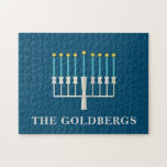 Hanukkah Menorah in Blue Personalised   Jigsaw Puzzle<br><div class="desc">Hanukkah Menorah in Blue Personalised Jigsaw Puzzle</div>