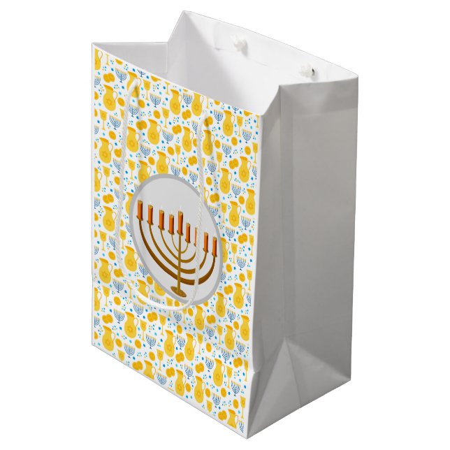 Hanukkah Menorah In Yellow Medium Gift Bag (Front Angled)