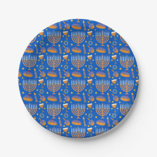 Hanukkah Menorah Jewish Holiday Pattern Paper Plate
