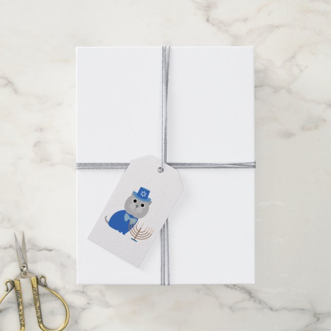 Hanukkah Menorah Kitty Gift Tags (With Twine)