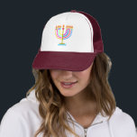 Hanukkah Menorah Lights Holiday symbol Trucker Hat<br><div class="desc">Hanukkah Menorah Lights Holiday symbol. Hanukkah Logo Decoration. Irael,  Jerusalem. Sofiartmedia Modern Design.</div>