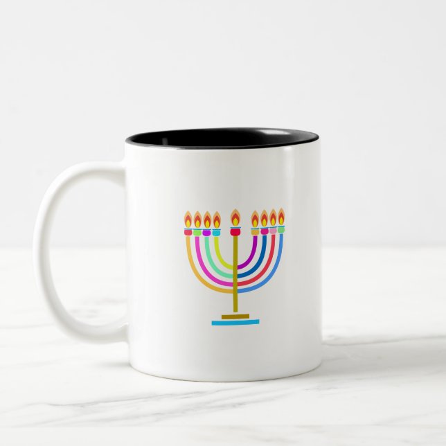 Hanukkah Menorah Lights Holiday symbol Two-Tone Coffee Mug (Left)