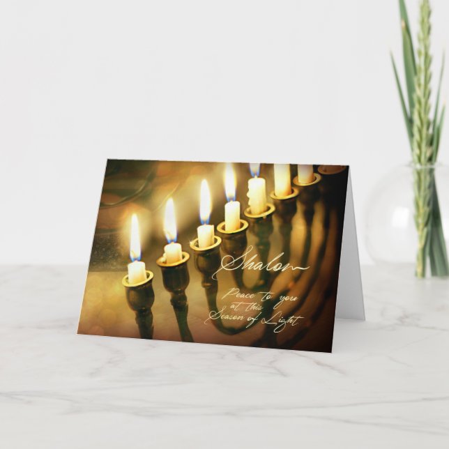 Hanukkah Menorah Lights Shalom, Peace to You Holiday Card (Front)