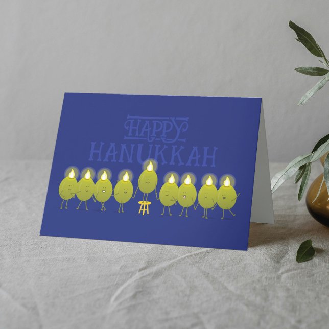 Hanukkah Menorah Olives, Blue Folded Group Card (Creator Uploaded)