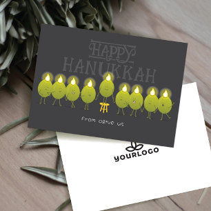Hanukkah Menorah Olives   Dark Grey Company Logo Holiday Card