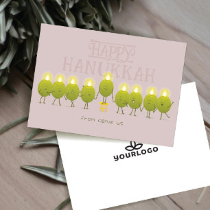 Hanukkah Menorah Olives   Mauve Company Logo Holiday Card