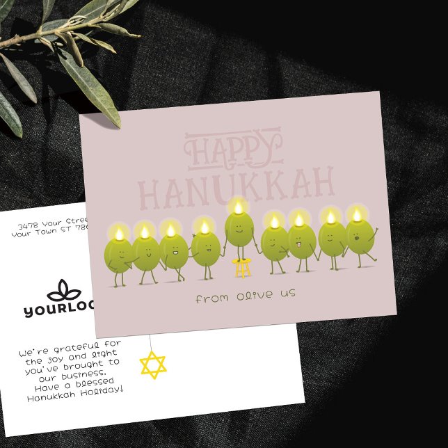 Hanukkah Menorah Olives | Mauve Company Logo Postcard (Creator Uploaded)