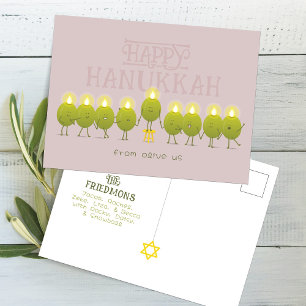 Hanukkah Menorah Olives, Mauve Group Postcard