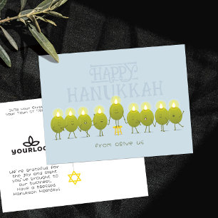 Hanukkah Menorah Olives Pale Blue Company Logo Postcard