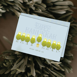 Hanukkah Menorah Olives Pale Blue Group Holiday Card