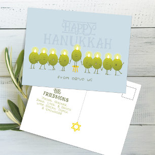 Hanukkah Menorah Olives, Pale Blue Group Postcard