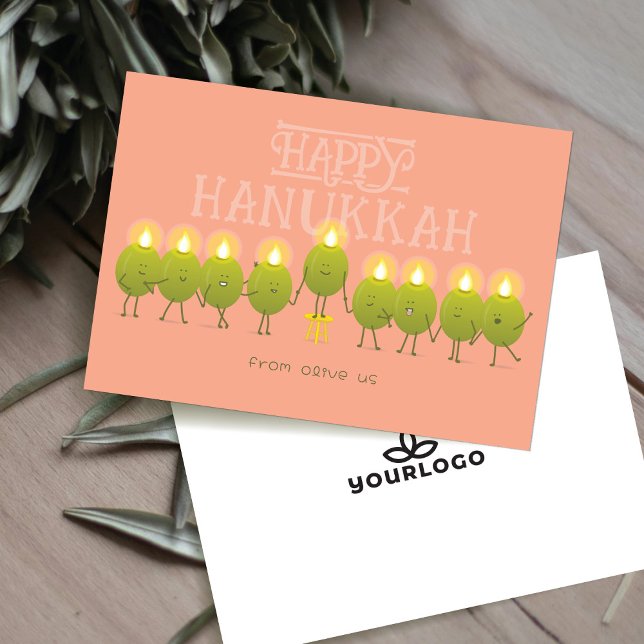 Hanukkah Menorah Olives | Peach Company Logo Holiday Card (Creator Uploaded)