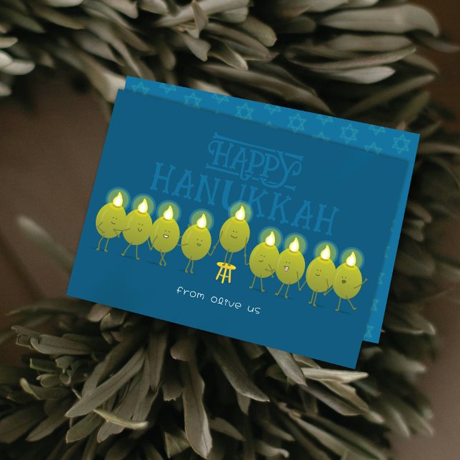Hanukkah Menorah Olives | Teal Blue Group Holiday Card (Creator Uploaded)