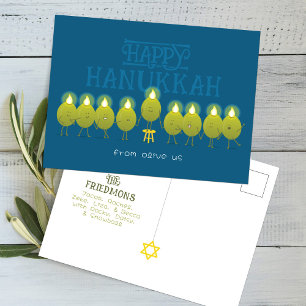 Hanukkah Menorah Olives, Teal Blue Group Postcard