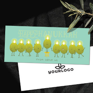 Hanukkah Menorah Olives Teal Green Company Card