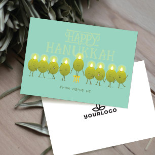 Hanukkah Menorah Olives Teal Green Company Logo Holiday Card
