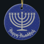 Hanukkah Menorah Ornament<br><div class="desc">.Hanukkah Menorah Ornament with customisable background colour and text</div>