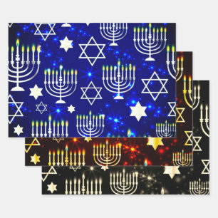 Hanukkah Menorah Pattern Wrapping Paper Sheet
