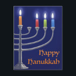 "Hanukkah Menorah." Postcard<br><div class="desc">"Hanukkah Menorah." is a digital painting made in Photoshop of a Hanukkah Menorah with candles lit for the third night. I hope you enjoy it.
Thank you, 
Corbie Eva Crouse</div>